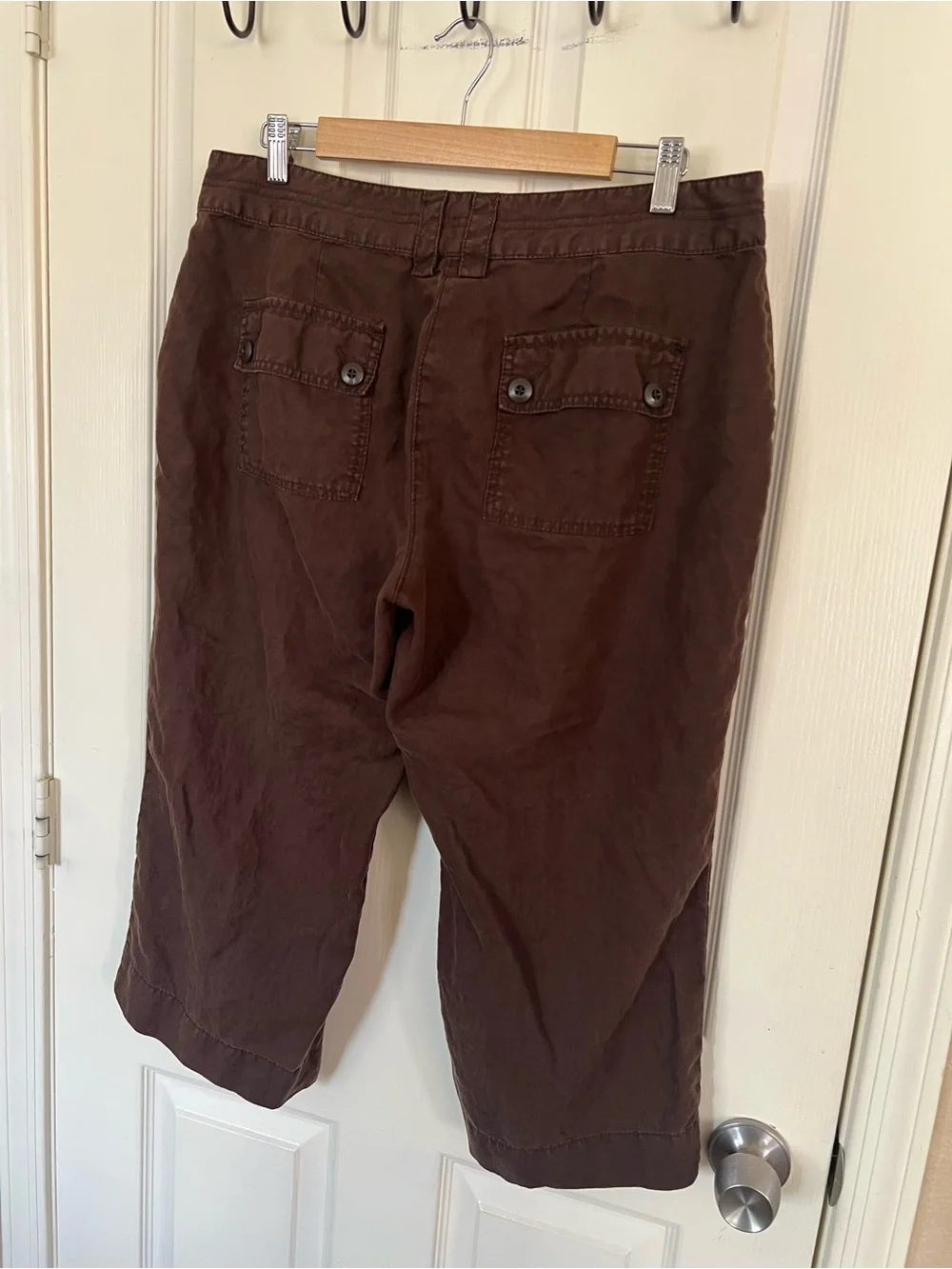 Old Navy 100% Linen Brown Utility Cargo Capri Pants Drawstring